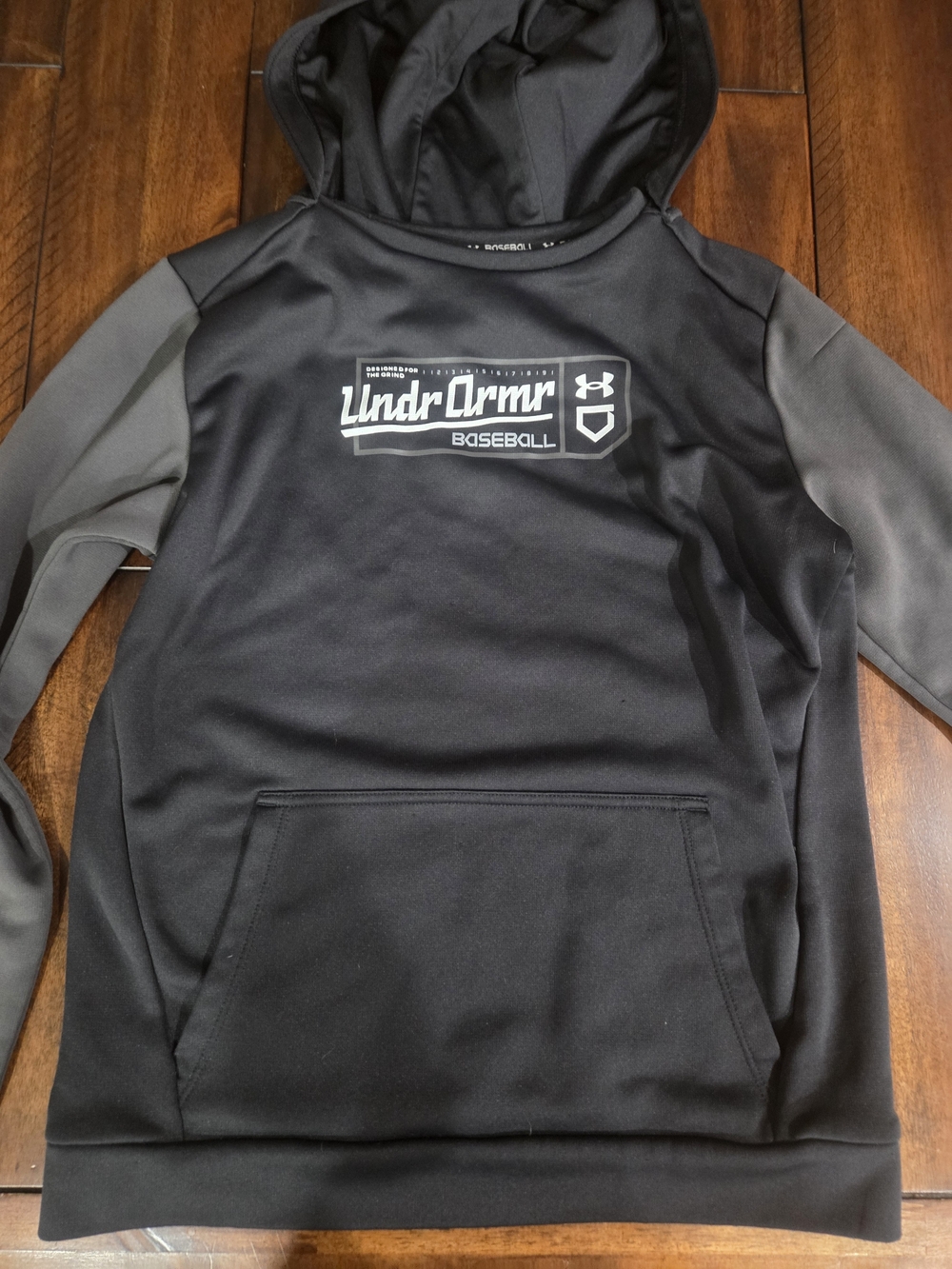 Under Armour Black and Gray Baseball Pullover Hoodie YLarge